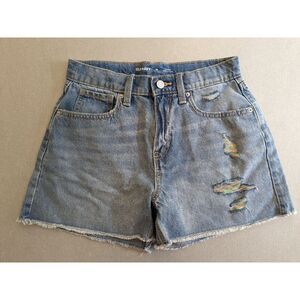 Old Navy Shorts 28" Adjustable Waist Light Denim High‎ Rise Frayed Ripped
